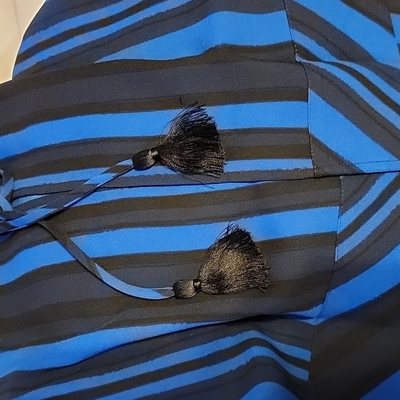 Nwt Cooper & Ella Callie Blue & Black Dress Peephole Back Tassel Tie Tiered Mini - Picture 4 of 7